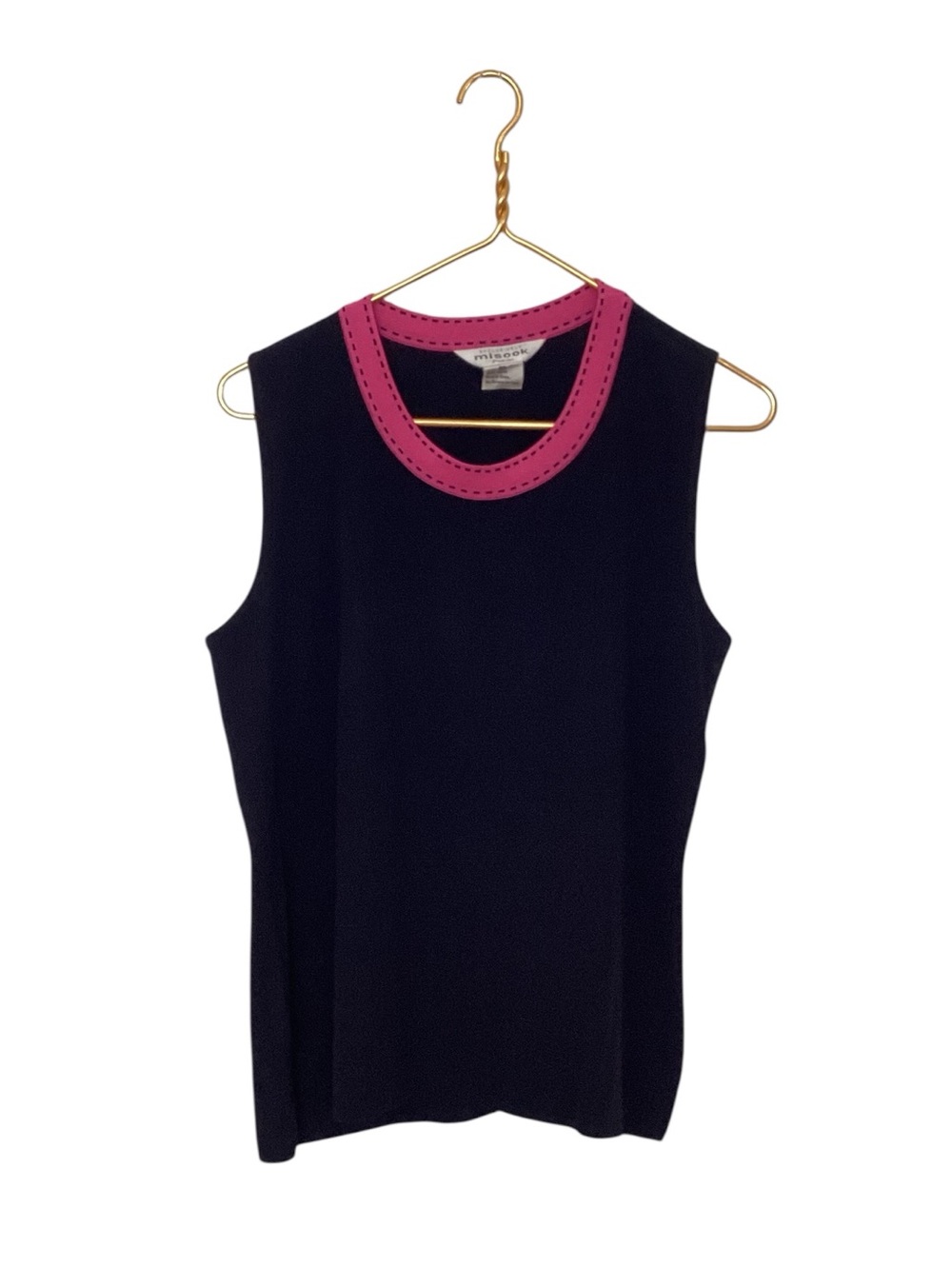 Exclusively Misook Black Knit Basic Tank w/Pink Collar Sz.M